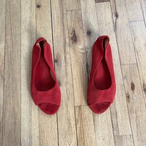 A.P.C. Madras Red Suede Peep-Toes